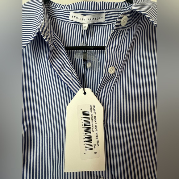 English Factory - Blue/White flared back button down shirt - size S - Picture 5 of 5